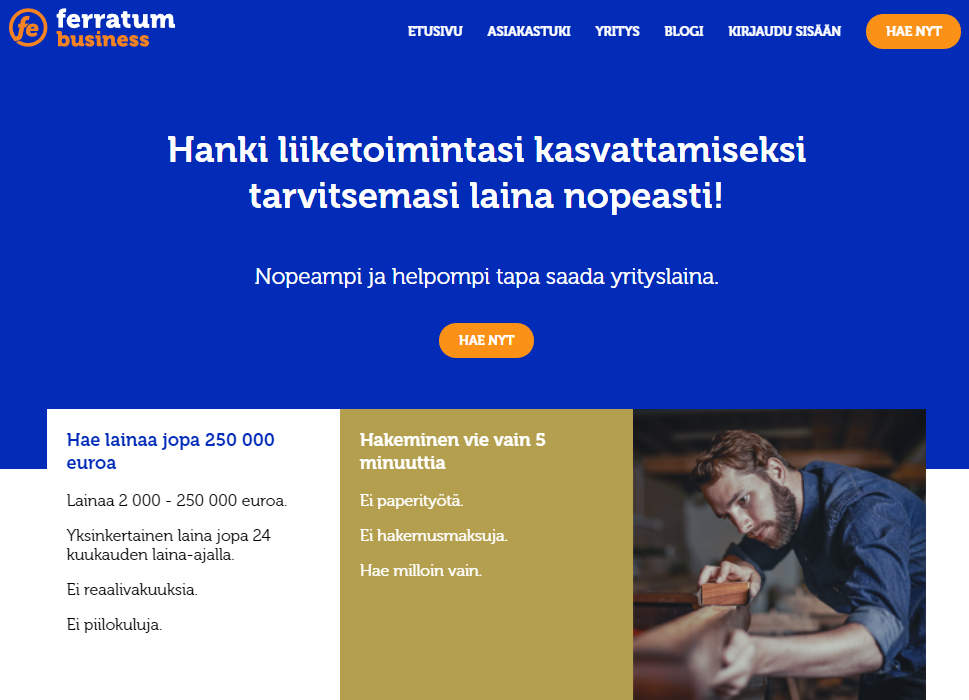 Ferratum Business sivusto